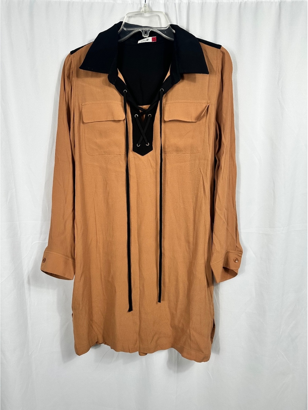 Tulip B Women's Brown Viscose Long Sleeve Blouse/Dress with Black Collar